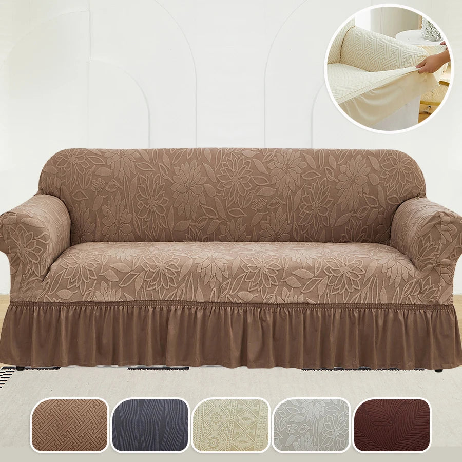 غطاء منزلق لسترة بتصميم جاكار بني مع لوح أمامي مجعّد
