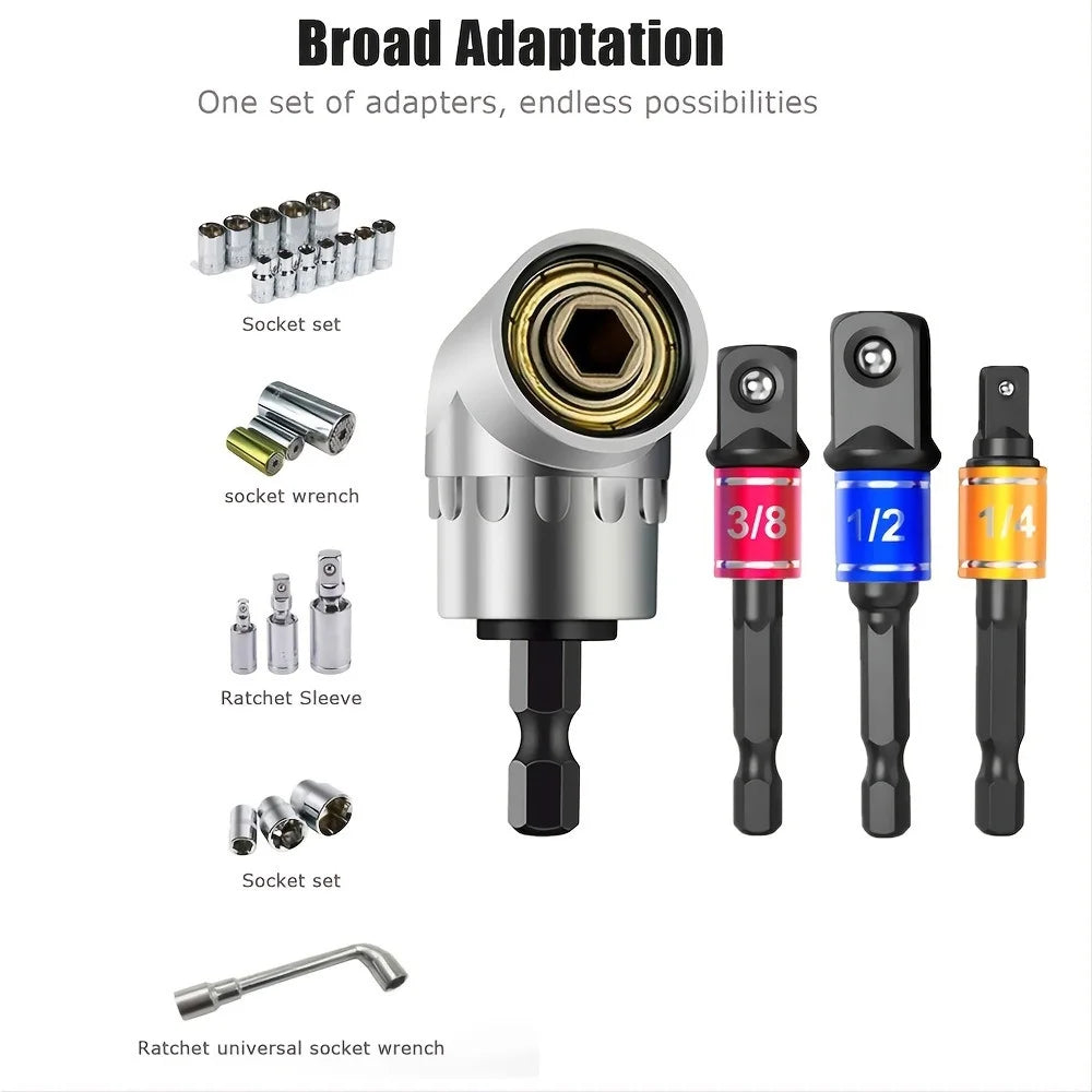 105° Right Angle Drill Attachment with Hex Shank Socket Adapter Set