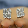 Round & Emerald Cut Moissanite Stud Earrings in Sterling Silver