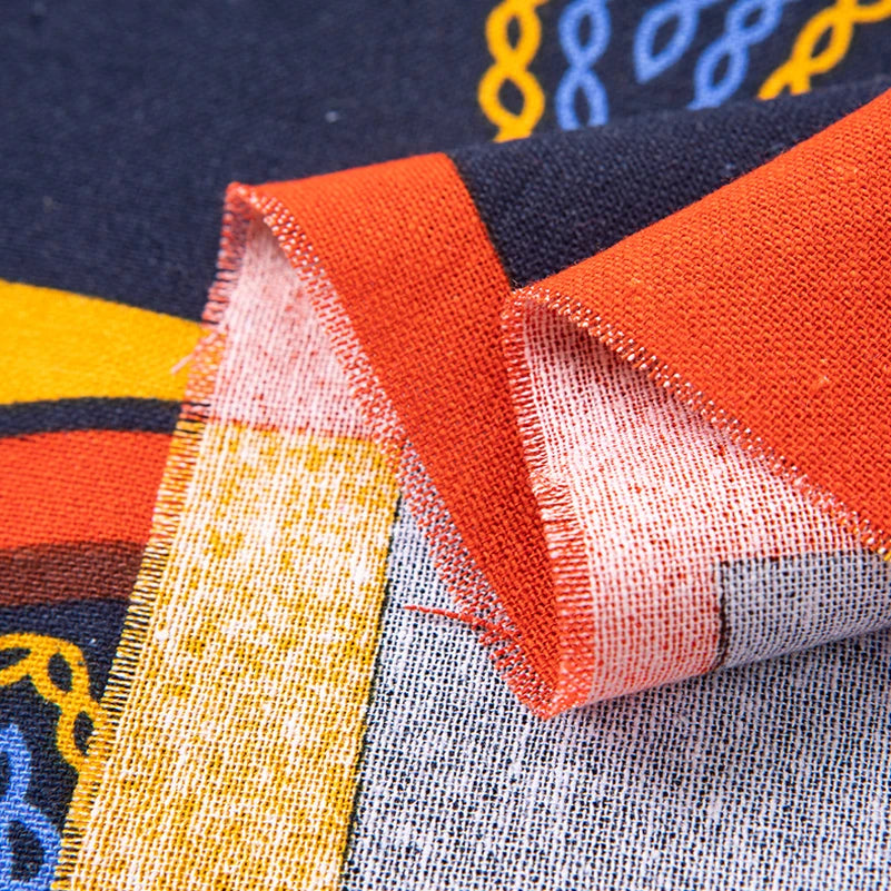 Bohemian Cotton Linen Fabric with Vintage Ethnic Print