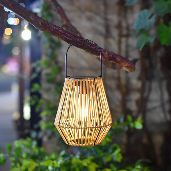 Rattan Solar Garden Lantern with Handle