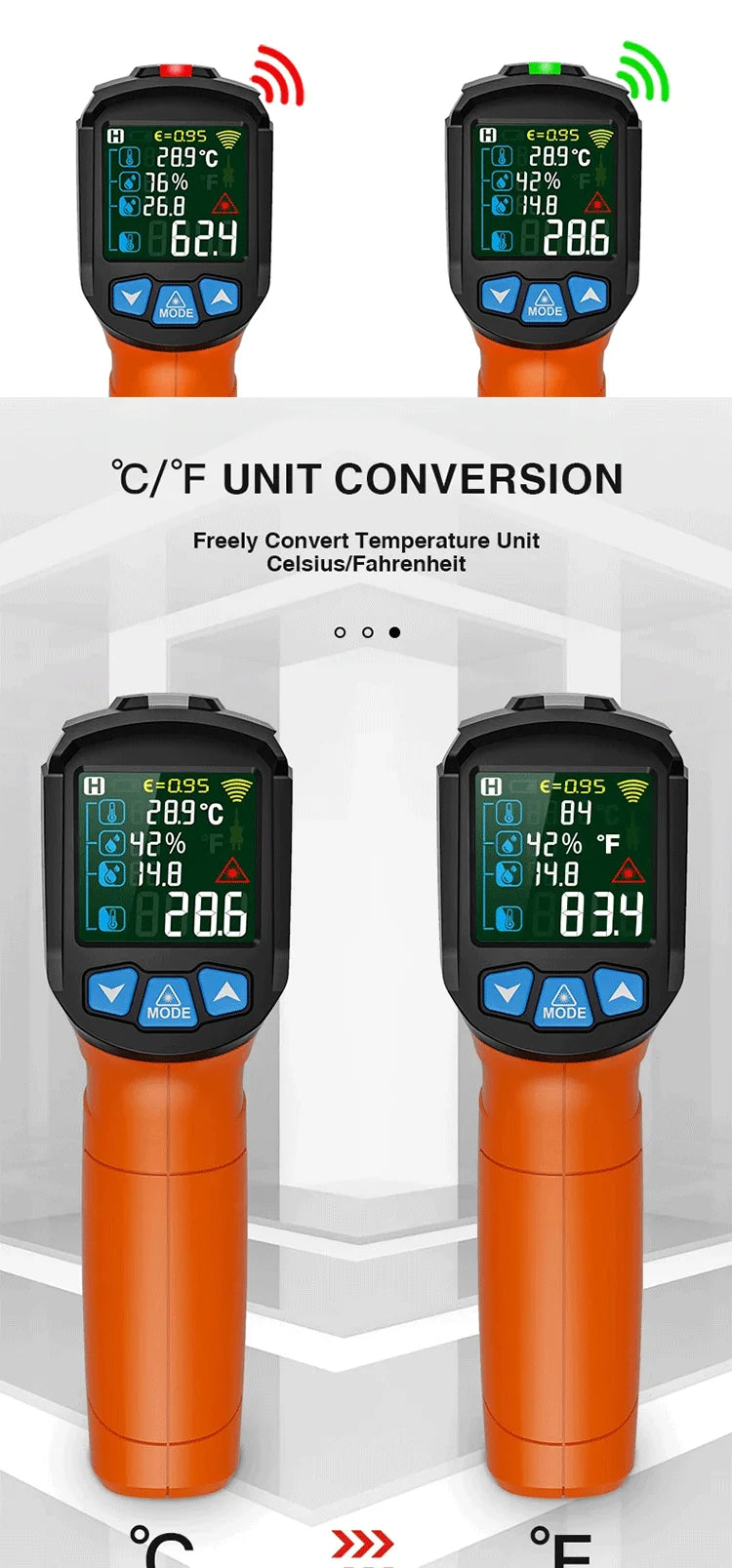High-Temperature Infrared Thermometer with Color Screen and Humidity Sensing