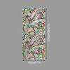 Floral stained glass window film featuring colorful birds and pink flowers on a gray background