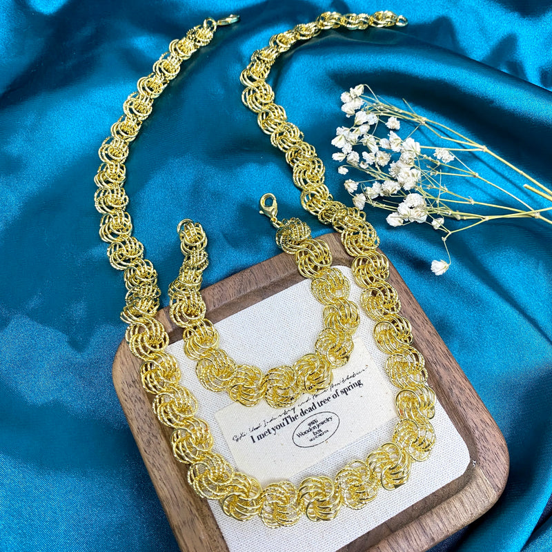 Set de Collar y Pulsera Cubana Chapada en Oro Italiano