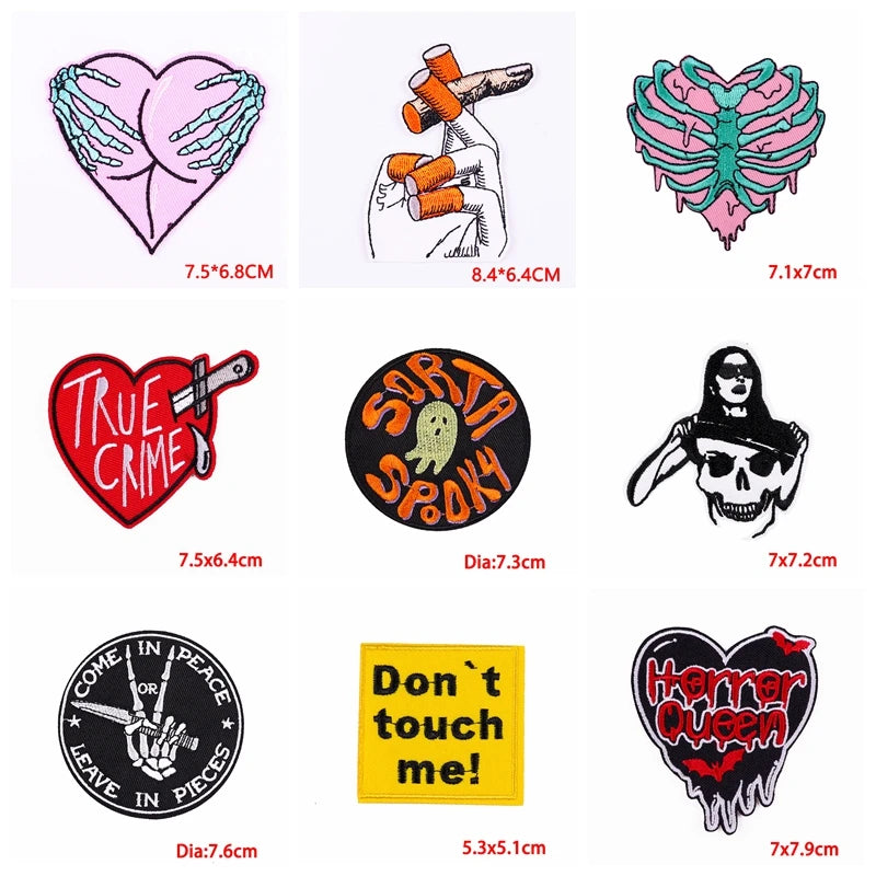 Punk Skull & Horror Embroidered Iron-On Patches (Set of 10)