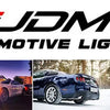 Close-up shots of automotive lighting products, including rear bumper reflector light covers and LED components.