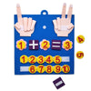 A blue felt counting toy featuring hand signs, number cards, and a number line for toddlers.