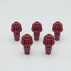 A set of five red replacement drivers for a Battling Top, used to fix or replace the top mechanism.