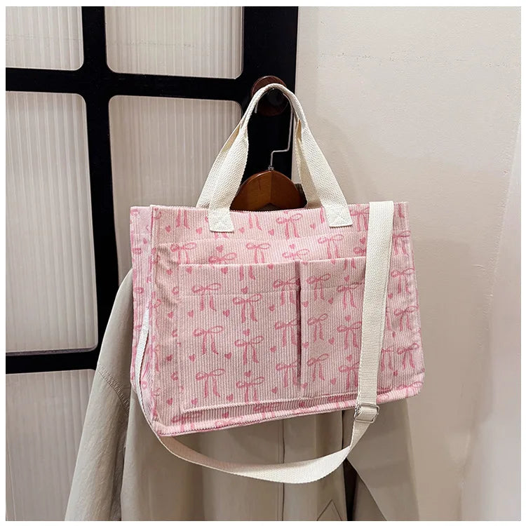 Strawberry Bowknot Canvas Tote Bag