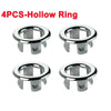 Four chrome-plated hollow rings used as a sink overflow cover set