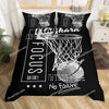 Black duvet cover featuring a motivational pattern with the text FOCUS and No Failure on a basketball theme