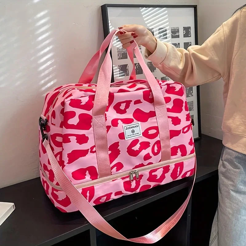 Animal Print Travel Duffle Bag with Shoe Compartment