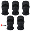 Five black stretchy breathable balaclava caps shown in various folds and angles