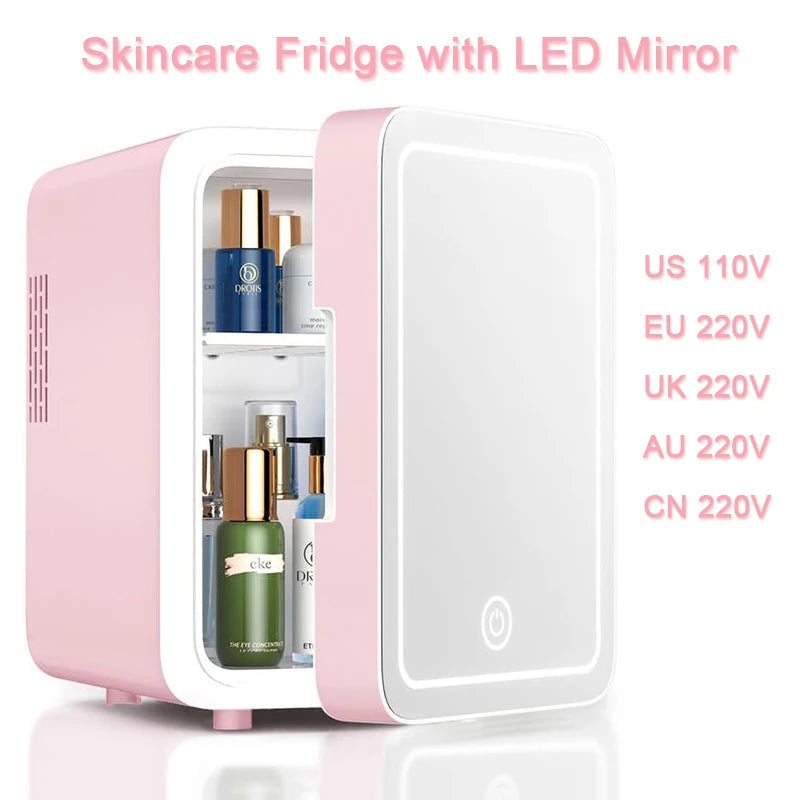 4L Mini Skincare Fridge with Dimmable LED Mirror