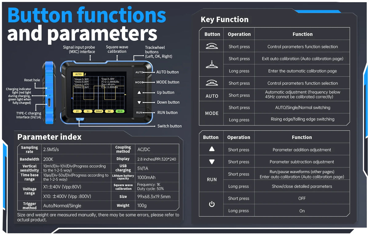 Handheld Digital Oscilloscope with Built-in Signal Generator