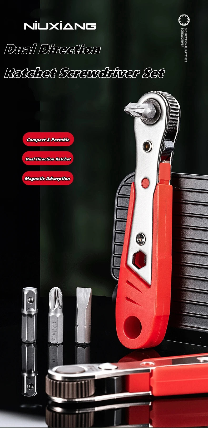 Compact 90-Degree Ratcheting Screwdriver Set with Bit Kit
