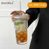 Tumbler en verre rayé de 600 ml avec couvercle