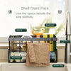 A shelf giant pack of stainless steel sink organizer with a drainage tray, including a sink lid, peel tool, scouring pad, pot