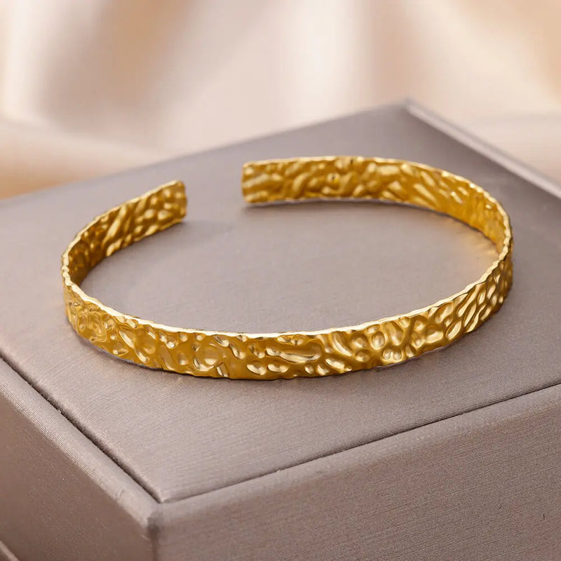 Adjustable Gold-Tone Stainless Steel Cuff Bracelet