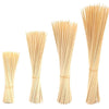 A pack of natural bamboo skewers for BBQ and grilling shown in various lengths.