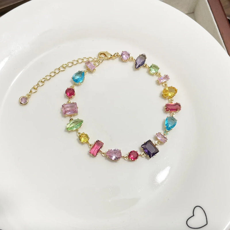 Colorful CZ Tennis Bracelet with Gold Plating