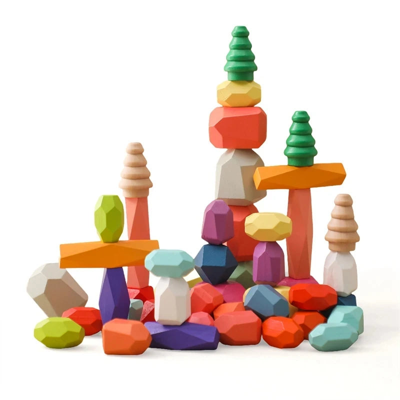 Wooden Rainbow Stacking Stones – Montessori Balancing Blocks for Kids
