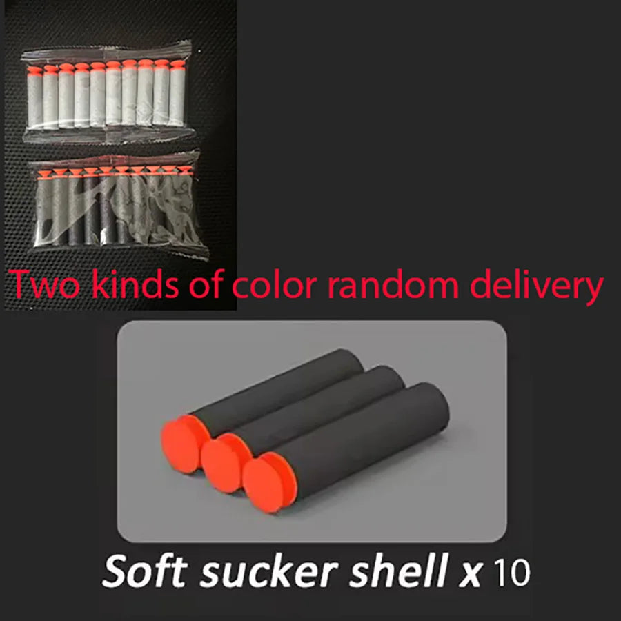 Two kinds of color random delivery showing soft sucker shells and a rifle ejection toy gun