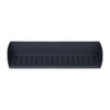 A dark gray flexible silicone sink splash guard with a suction base.