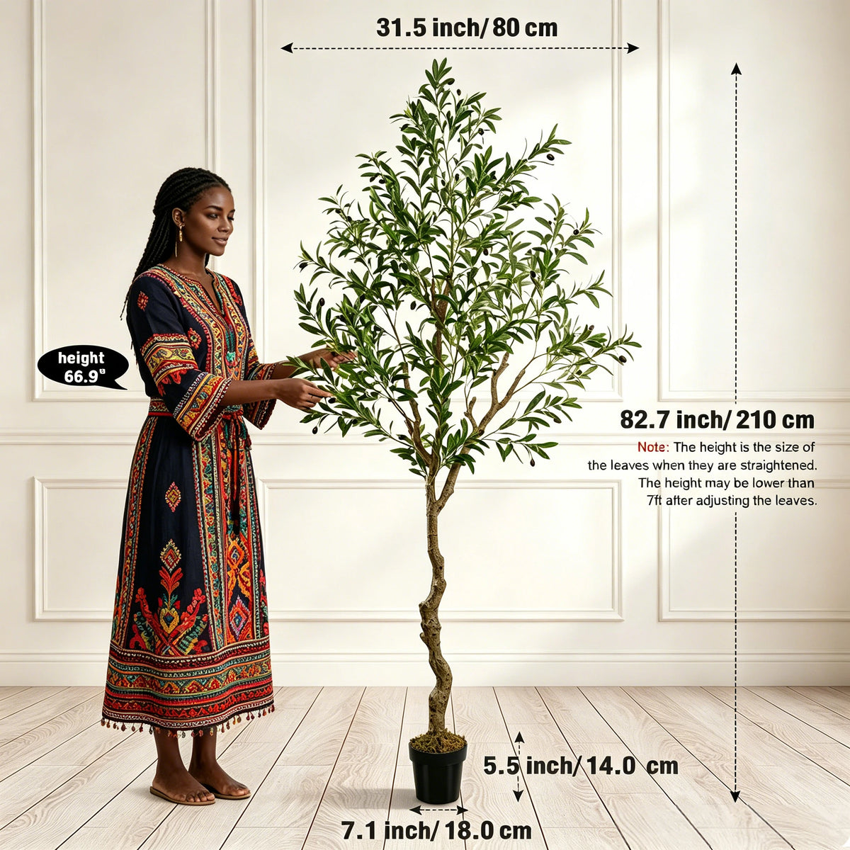 Lifelike Artificial Olive Tree in Black Pot with Natural Wood Trunk