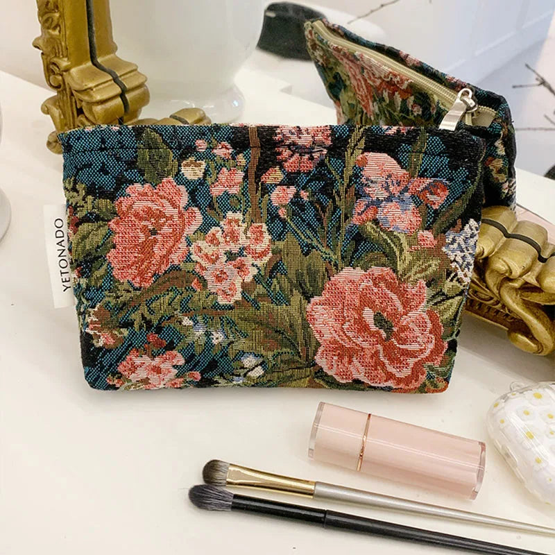 Vintage Floral Cosmetic Bag - Portable Makeup & Toiletry Organizer