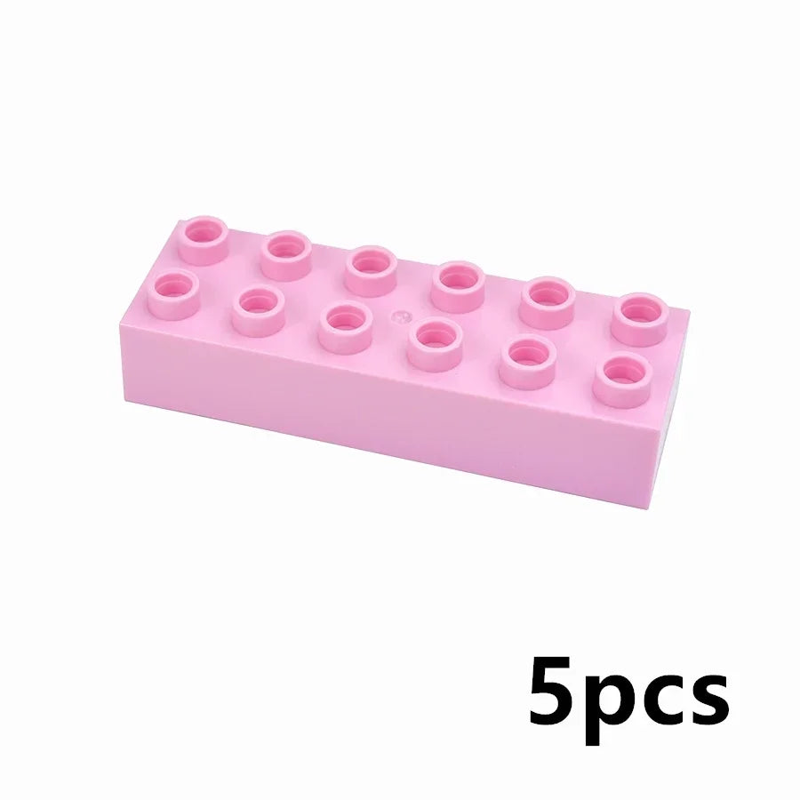 A pink set of five chunky building blocks for kids.