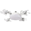 A white remote control LED ceiling fan with dimming and color-changing lights.
