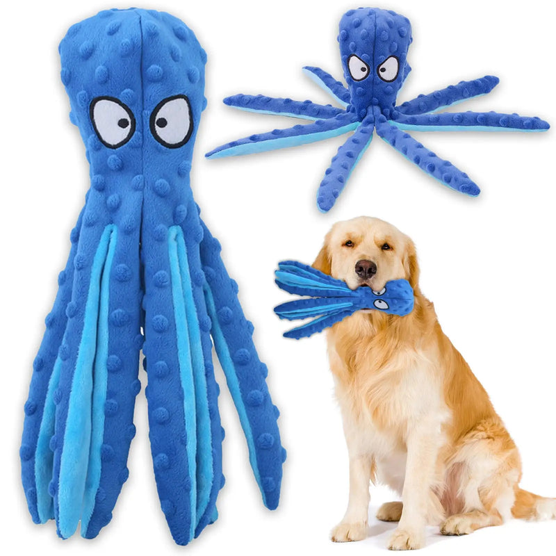 Jouet pour chien en forme de pieuvre qui grince, avec papier froissé