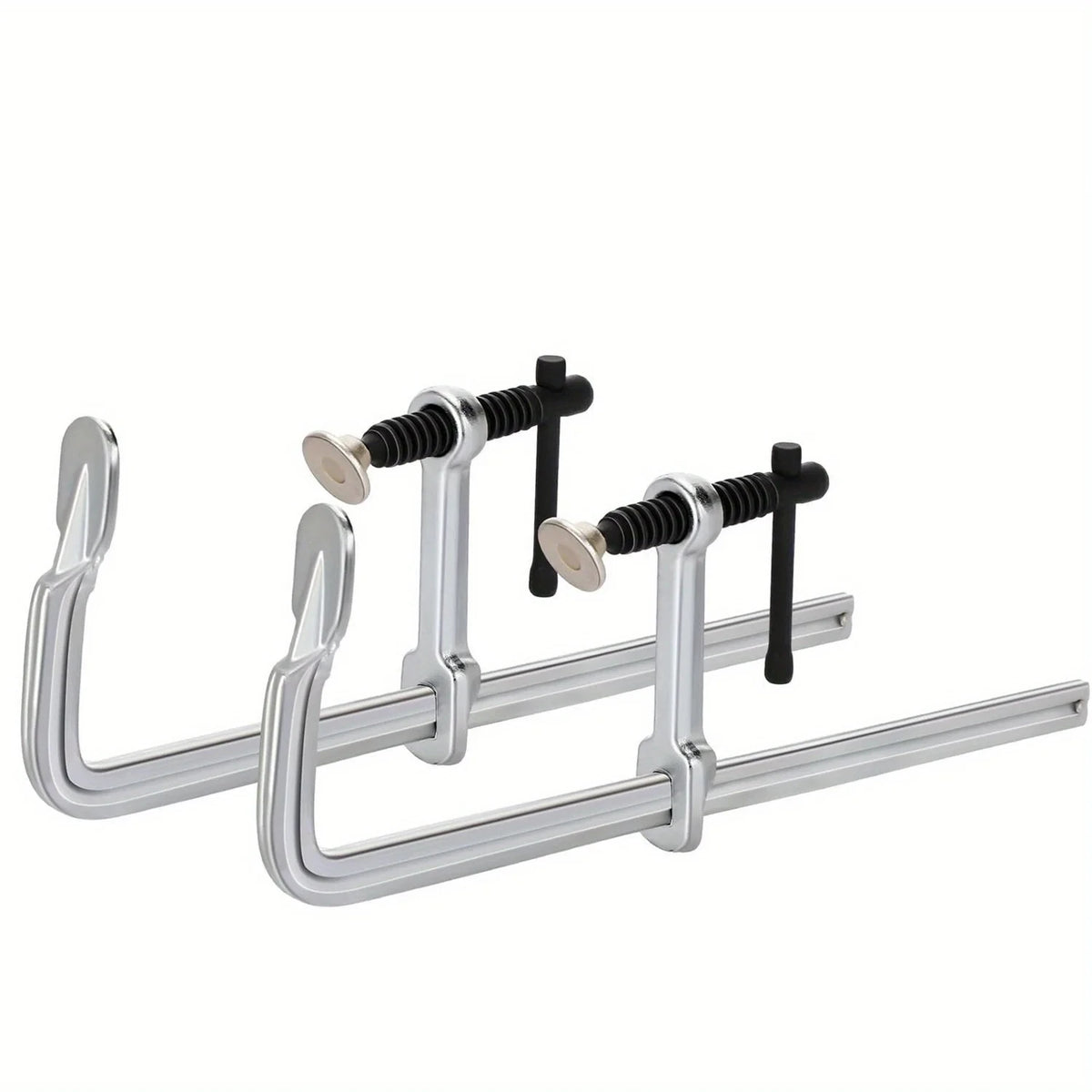 Set von Leichtmetall-Klemmen aus geschmiedetem Stahl mit schwarzen Griffen und silbernen Stäben.