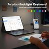 A laptop is shown with a 7-colors backlight keyboard, next to a smartphone and some papers.