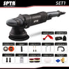 A black SPTA dual action car detailing polisher with various accessories shown below the main tool.