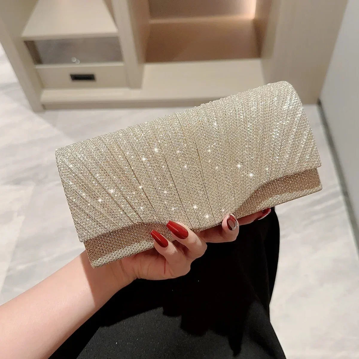 Glitter Envelope Clutch with Chain Strap