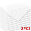 A stack of six white raw-edge polyester cloth napkins is shown in a close-up view.