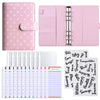Pink A6 polka dot PU leather binder wallet with cash envelopes and card holder featuring various organizational sheets
