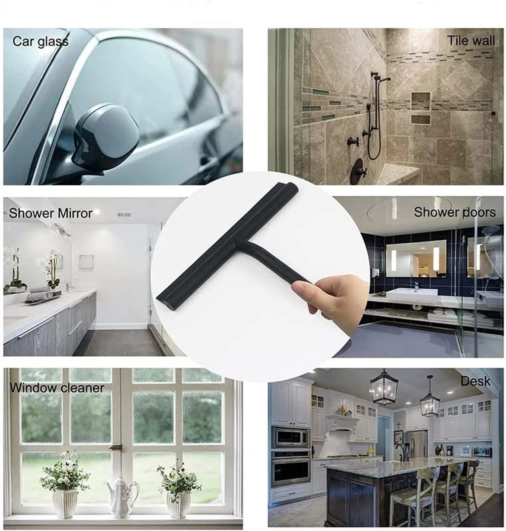 Shower Squeegee with Hanging Silicone Holder for Glass Doors & Mirrors