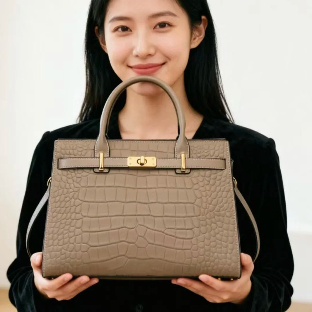 Elegant Genuine Leather Shoulder Bag for Women with Top Handle