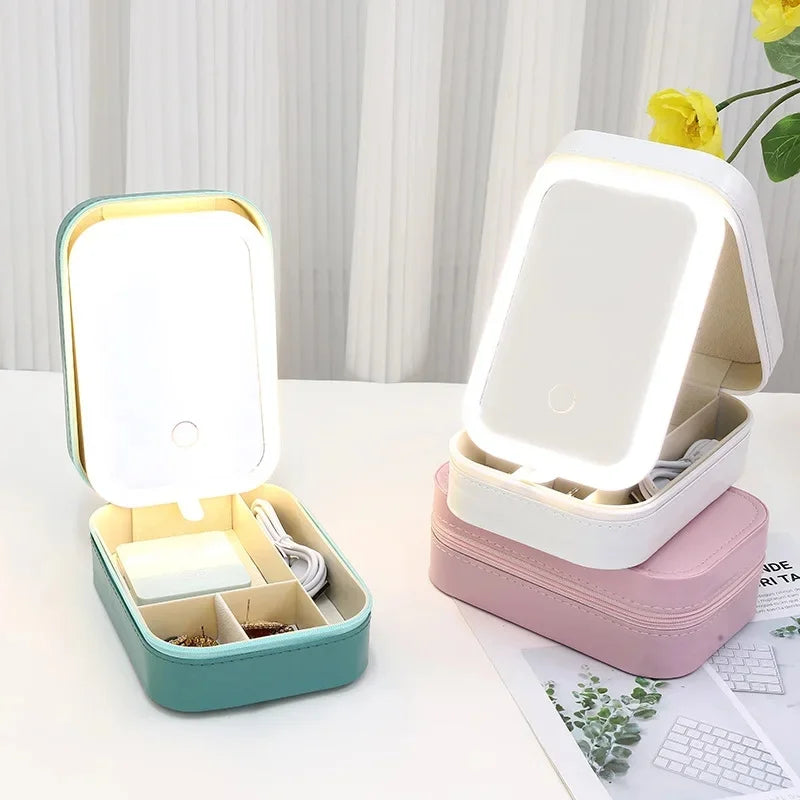 LED Lighted Makeup Case with Adjustable Mirror