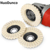 A set of wool polishing grinding wheels and buffing pads for a power tool.
