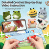 Hands demonstrate detailed crochet instructions for making cute animal amigurumi figures.
