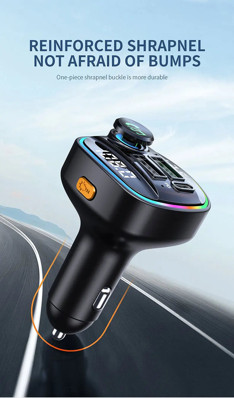 Bluetooth FM Transmitter with 22.5W Fast Charging Car Adapter