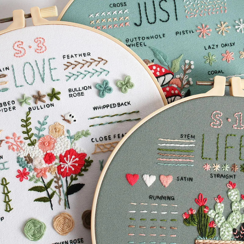 Beginner Embroidery Kit with Stamped Patterns and Tools