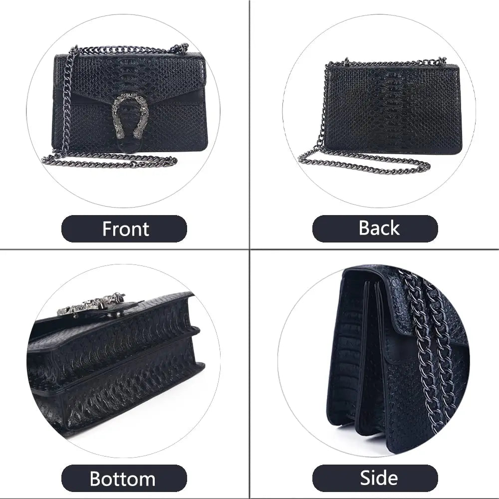 Women's Snake Print PU Leather Crossbody Bag with Chain Strap