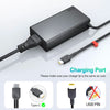 Schwarzer 100W USB-C PD Laptop-Ladegerät mit Kabel und verschiedenen Anschlüssen zum Laden.