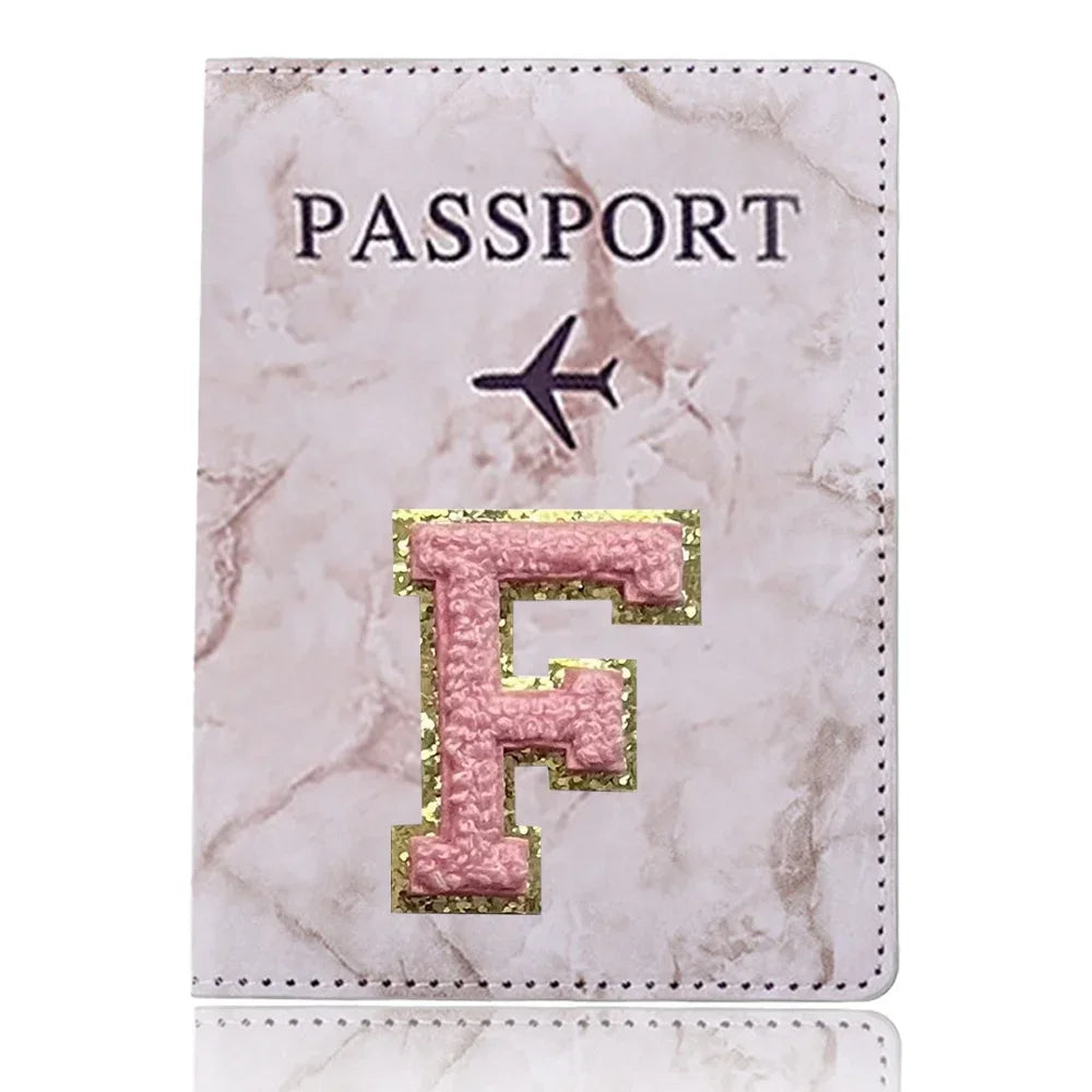 Embroidered Letter Passport Holder with Card Pocket