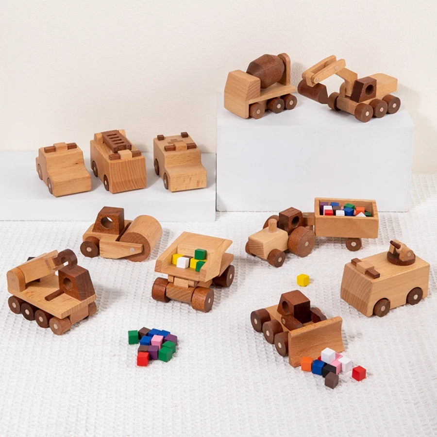 Wooden Engineering Vehicle Toy Set (11 Pieces)